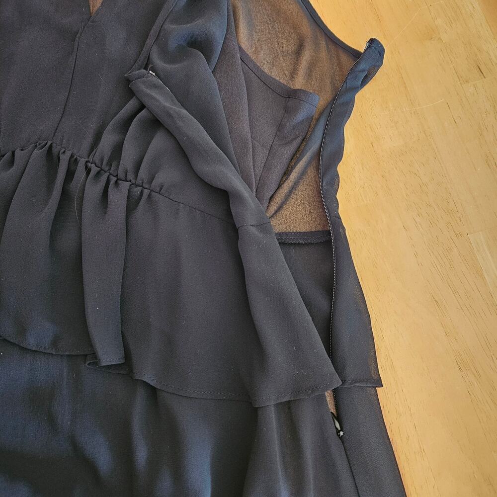 Who What Wear Black Ruffled Tiered Dress Chiffon Sleeveless Midi Sz M - Picture 7 of 10